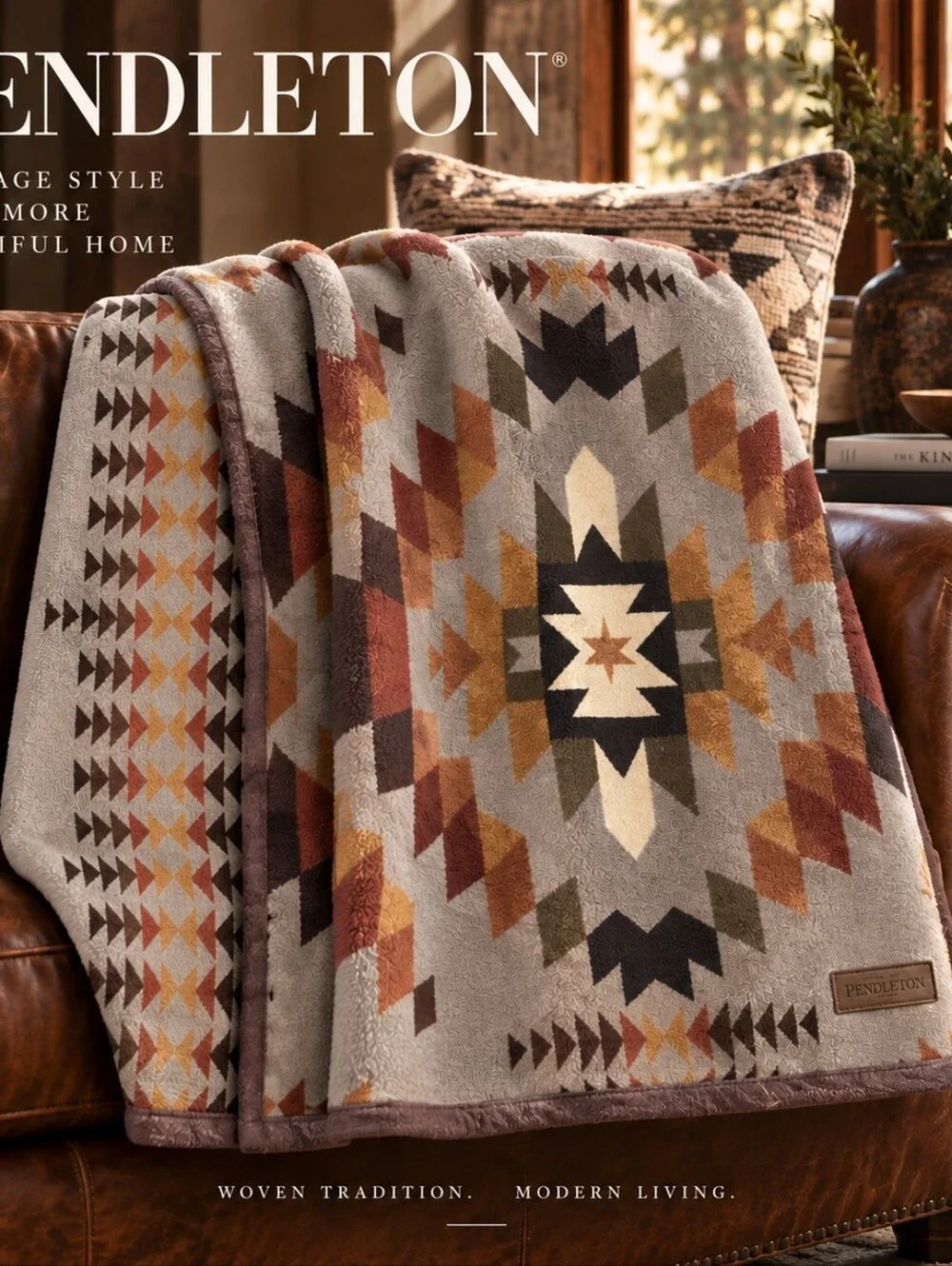 New Pendleton Reversible Throw Blanket 50x70 Southwestern Geometric Plush